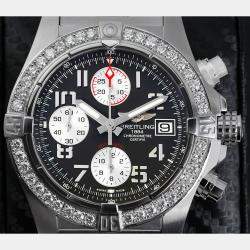 Breitling Customised Black Diamond Stainless Steel Avenger II A13381 Automatic Men's Wristwatch 43mm