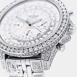Breitling Customised White 20.00CT Diamond Stainless Steel Bentley A4436412 Automatic Men's Wristwatch 48 mm
