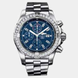 Breitling Customised Blue Diamond Stainless Steel Aeromarine Super Avenger A13370 Automatic Men's Wristwatch 40mm