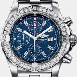Breitling Customised Blue Diamond Stainless Steel Aeromarine Super Avenger A13370 Automatic Men's Wristwatch 40mm