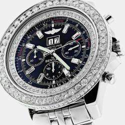 Breitling Customised Black 12.00 CT Diamond Stainless Steel Bentley A4436412 Automatic Men's Wristwatch 51 mm