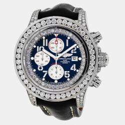 Breitling Customised Blue 15CT Diamond Stainless Steel Super Avenger A13370 Automatic Men's Wristwatch 48 mm