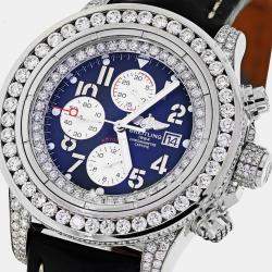 Breitling Customised Blue 15CT Diamond Stainless Steel Super Avenger A13370 Automatic Men's Wristwatch 48 mm