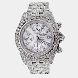 Breitling Customised Silver MOP 13.00 Ct Diamond Stainless Steel Evolution A13356 Automatic Men's Wristwatch 48mm