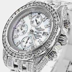 Breitling Customised Silver MOP 13.00 Ct Diamond Stainless Steel Evolution A13356 Automatic Men's Wristwatch 48mm