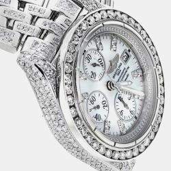 Breitling Customised Silver MOP 13.00 Ct Diamond Stainless Steel Evolution A13356 Automatic Men's Wristwatch 48mm