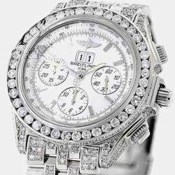 Breitling Customised White 15.00 Ct Diamond Stainless Steel Crosswind A44355 Automatic Men's Wristwatch 48mm