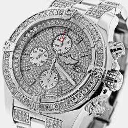 Breitling Customised Silver Diamond Stainless Steel Super Avenger A13370 Automatic Men's Wristwatch 48 mm