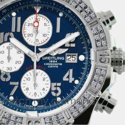 Breitling Customised Blue 2.00 Ct Diamond Stainless Steel Super Avenger A13370 Automatic Men's Wristwatch 48 mm