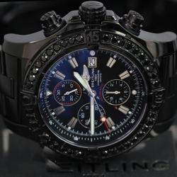 Breitling Customised Black 4.00 Ct Diamond Stainless Steel Super Avenger A13370 Automatic Men's Wristwatch 48 mm