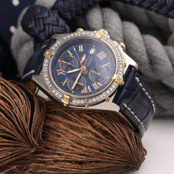 Breitling Blue Diamond 18K Yellow Gold Stainless Steel Crosswind B13355 Automatic Men's Wristwatch 43mm