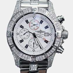 Breitling Customised White 7.00 Ct Diamond Stainless Steel Super Avenger A13370 Automatic Men's Wristwatch 48 mm
