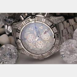 Breitling Silver 11.00CT Diamond Stainless Steel Avenger A13370 Automatic Men's Wristwatch 48mm