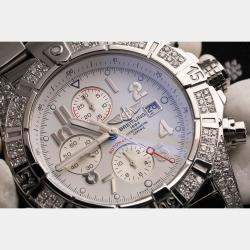 Breitling Silver 11.00CT Diamond Stainless Steel Avenger A13370 Automatic Men's Wristwatch 48mm