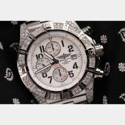 Breitling Silver 11.00CT Diamond Stainless Steel Avenger A13370 Automatic Men's Wristwatch 48mm