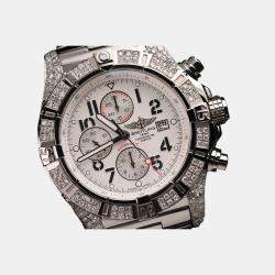 Breitling Silver 11.00CT Diamond Stainless Steel Avenger A13370 Automatic Men's Wristwatch 48mm