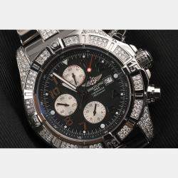 Breitling Customised Black 15.00 Ct Diamond Stainless Steel Super Avenger A13370 Automatic Men's Wristwatch 48 mm