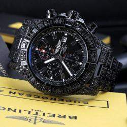 Breitling Customised Black Diamond Stainless Steel Super Avenger A13370 Automatic Men's Wristwatch 48 mm