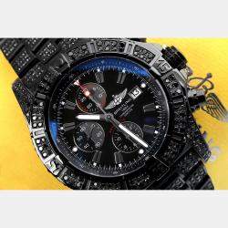 Breitling Customised Black Diamond Stainless Steel Super Avenger A13370 Automatic Men's Wristwatch 48 mm