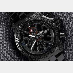 Breitling Customised Black Diamond Stainless Steel Super Avenger A13370 Automatic Men's Wristwatch 48 mm