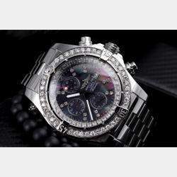 Breitling Customised Black MOP Diamond Stainless Steel Super Avenger A13370 Automatic Men's Wristwatch 48 mm