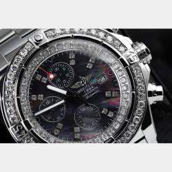 Breitling Customised Black MOP Diamond Stainless Steel Super Avenger A13370 Automatic Men's Wristwatch 48 mm