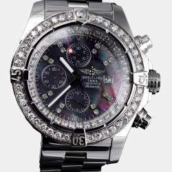 Breitling Customised Black MOP Diamond Stainless Steel Super Avenger A13370 Automatic Men's Wristwatch 48 mm