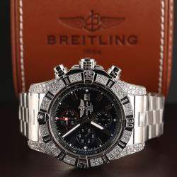 Breitling Customised Black Diamond Stainless Steel Super Avenger A1337011 Automatic Men's Wristwatch 48 mm