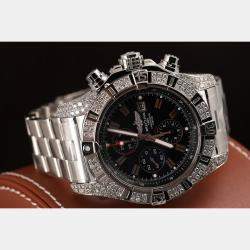 Breitling Customised Black Diamond Stainless Steel Super Avenger A1337011 Automatic Men's Wristwatch 48 mm