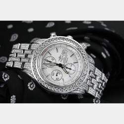 Breitling Customised White 15CT Diamond Stainless Steel Super Avenger A13370 Automatic Men's Wristwatch 44mm
