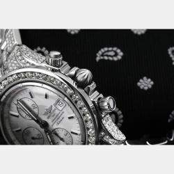 Breitling Customised White 15CT Diamond Stainless Steel Super Avenger A13370 Automatic Men's Wristwatch 44mm