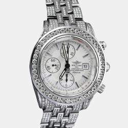Breitling Customised White 15CT Diamond Stainless Steel Super Avenger A13370 Automatic Men's Wristwatch 44mm