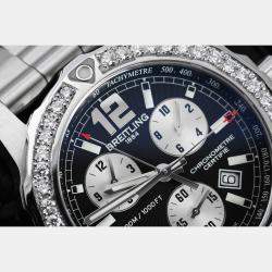 Breitling Customised Black Diamond Stainless Steel Colt Quartz Men's Wristwatch 44 mm