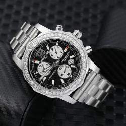 Breitling Customised Black Diamond Stainless Steel Colt Quartz Men's Wristwatch 44 mm