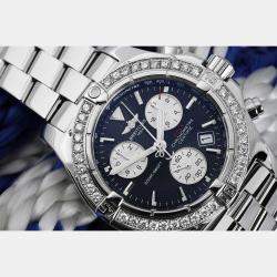 Breitling Customised Black Diamond Stainless Steel Colt A73380 Quartz Men's Wristwatch 41 mm
