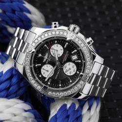Breitling Customised Black Diamond Stainless Steel Colt A73380 Quartz Men's Wristwatch 41 mm