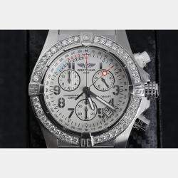 Breitling Customised White Diamond Stainless Steel Avenger Seawolf A73390 Quartz Men's Wristwatch 45 mm