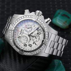 Breitling Customised White Diamond Stainless Steel Avenger Seawolf A73390 Quartz Men's Wristwatch 45 mm