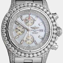 Breitling Customised White MOP Diamond Stainless Steel Super Avenger A13370 Automatic Men's Wristwatch 48 mm