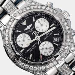 Breitling Customised Black Diamond Stainless Steel Colt A73350 Quartz Men's Wristwatch 38 mm