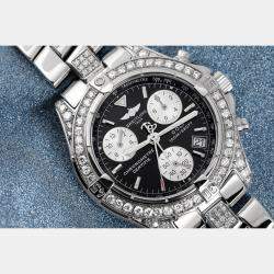 Breitling Customised Black Diamond Stainless Steel Colt A73350 Quartz Men's Wristwatch 38 mm