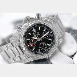Breitling Customised Black Diamond Stainless Steel Avenger II A13381 Automatic Men's Wristwatch 43mm