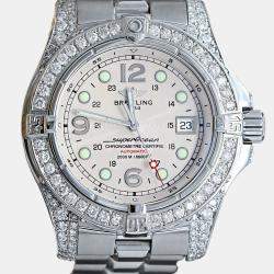 Breitling Customised Ivory Diamond Stainless Steel Superocean A17390 Automatic Men's Wristwatch 44 mm