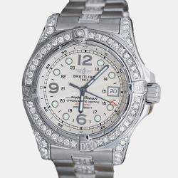 Breitling Customised Ivory Diamond Stainless Steel Aeromarine Superocean Automatic Men's Wristwatch 44 mm