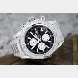 Breitling Customised Black  8.00 Ct Diamond Stainless Steel Super Avenger A13371 Automatic Men's Wristwatch 48mm
