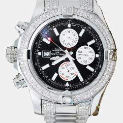 Breitling Customised Black  8.00 Ct Diamond Stainless Steel Super Avenger A13371 Automatic Men's Wristwatch 48mm