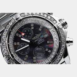 Breitling Customised Black MOP Diamond Stainless Steel Super Avenger Automatic Men's Wristwatch 48 mm