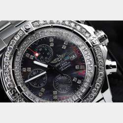Breitling Customised Black MOP Diamond Stainless Steel Super Avenger Automatic Men's Wristwatch 48 mm