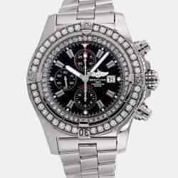 Breitling Customised Black 3.20CT Diamond Stainless Steel Super Avenger A13370 Automatic Men's Wristwatch 48 mm