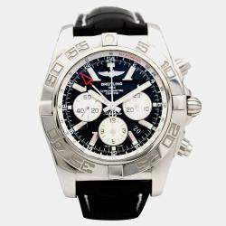 Breitling Black Stainless Steel Chronometre AB0410 Automatic Chronograph Men's Wristwatch 48 mm